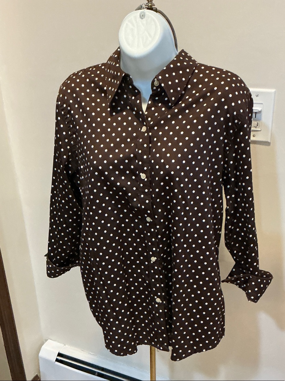 LAUREN RALPH LAUREN POLKA DOT BUTTON DOWN BLOUSE